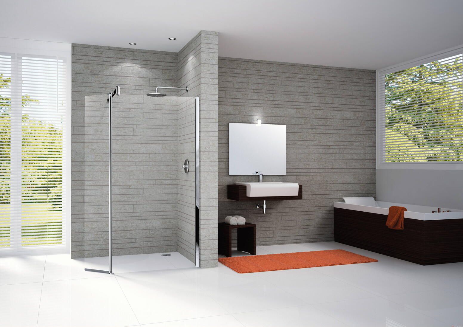 GO 9 - Paroi fixe angulaire + porte pivotante - Hauteur : 195 cm - Ep. du verre : 6 mm