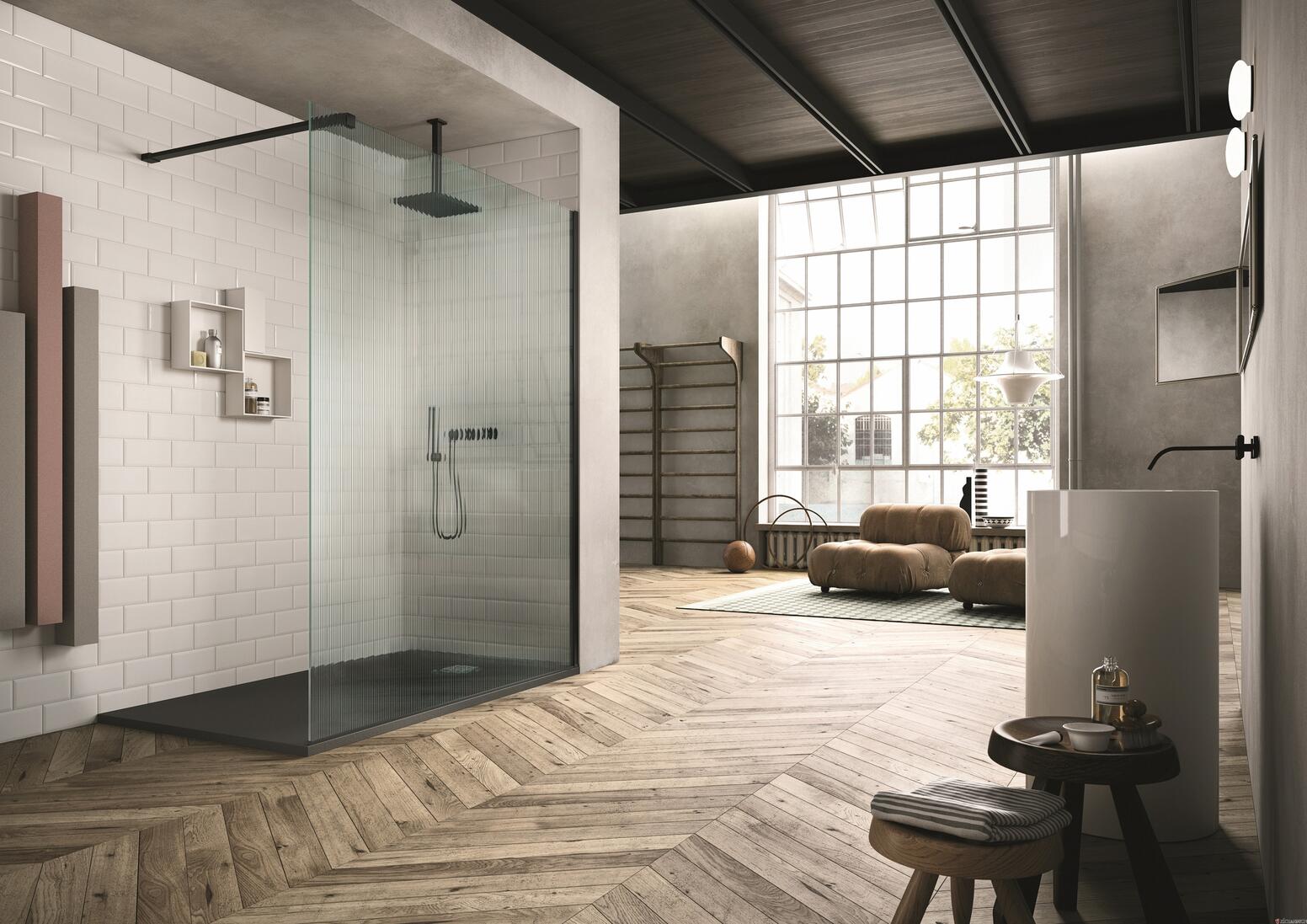 SERIE SK-WALK-IN - Paroi fixe avec barre de renfort