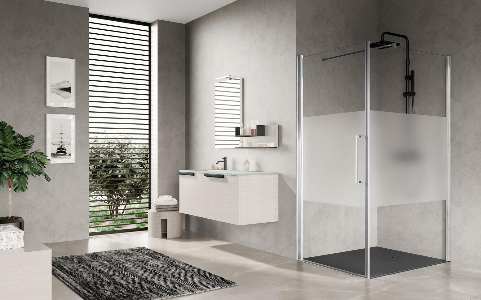 YOUNG PLUS G+F - Porte pivotante avec paroi fixe latérale - H 200 cm - Ep. du verre 6 mm