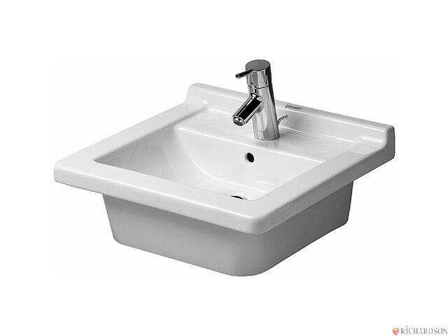 STARCK 3 - Lavabo émaillé en-dessous avec trop-plein et plage de robinetterie