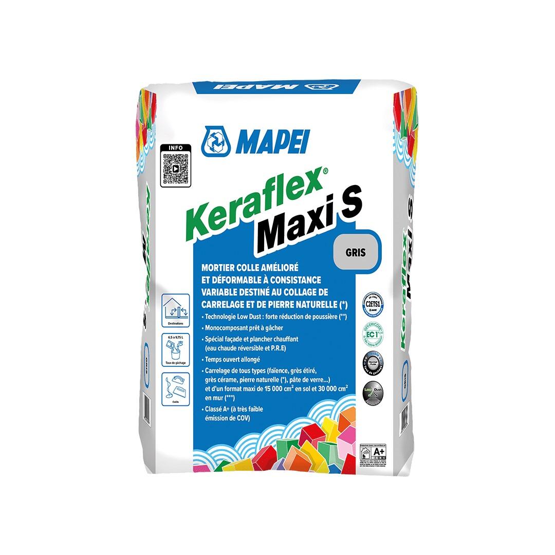 KERAFLEX MAXI S - Mortier colle amélioré et déformable C2S1 TE/C2S1 EG, à consistance variable (normale ou fluide), destiné à la pose de carrelage en sol et mur int/ext