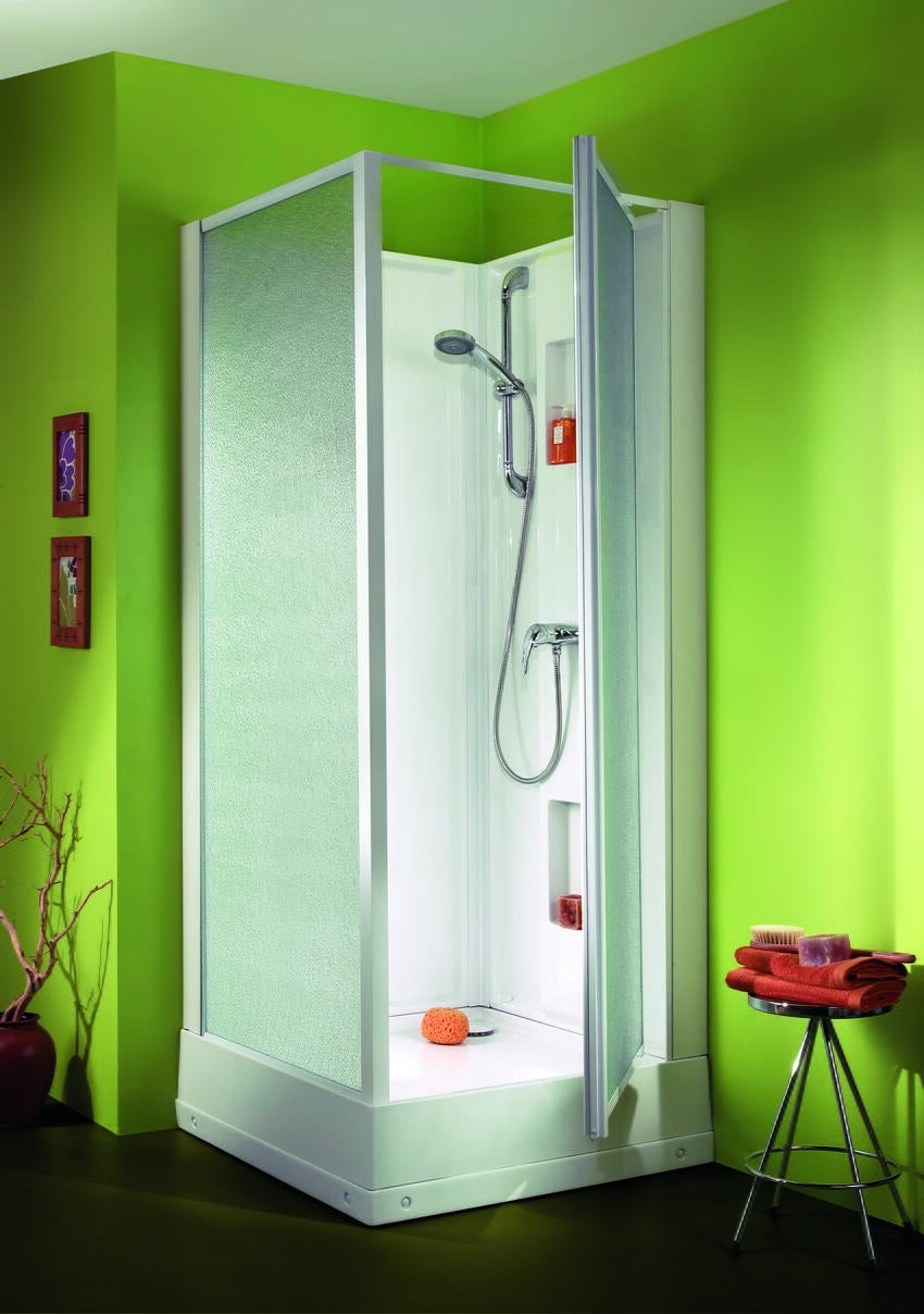 IZI BOX - Carré - Cabine d'angle avec portes pivotantes et profilés blanc