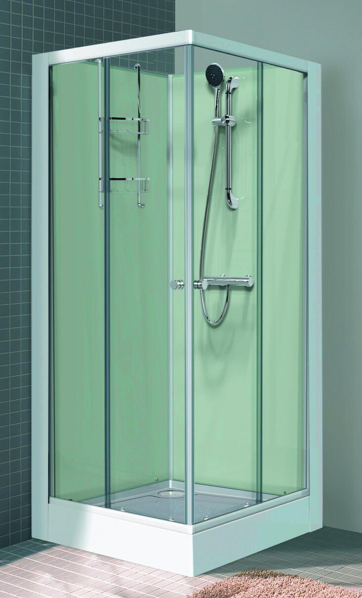IZI GLASS - Carré - Cabine d'angle avec portes coulissantes et profilés blanc