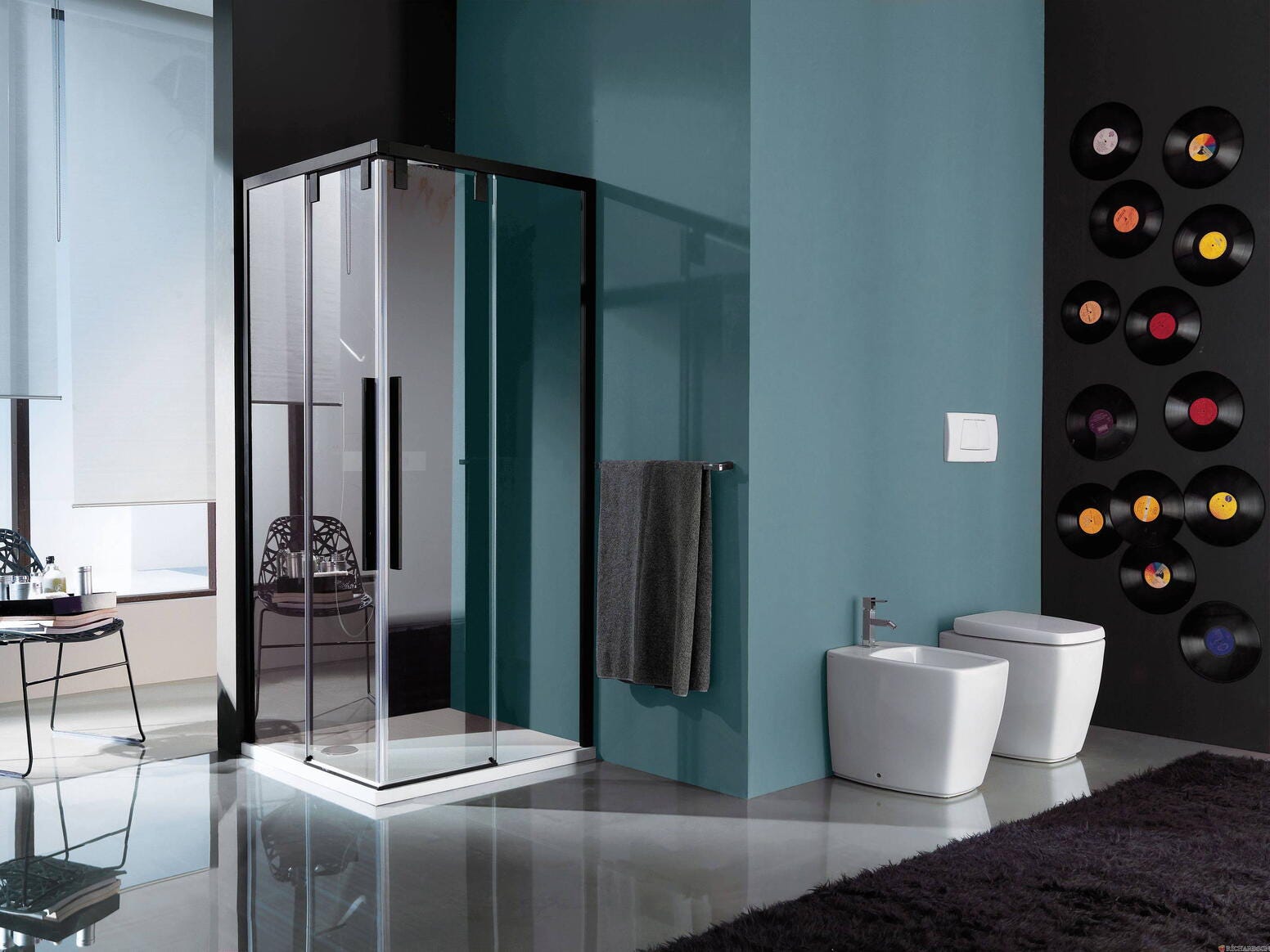 ACRUX ATELIER - Accès d'angle 80 cm, 2 portes coulissantes et 2 parois fixes - Hauteur : 200 cm - Ep. du verre : 8 mm pour la porte coulissante et 6 mm pour la partie fixe