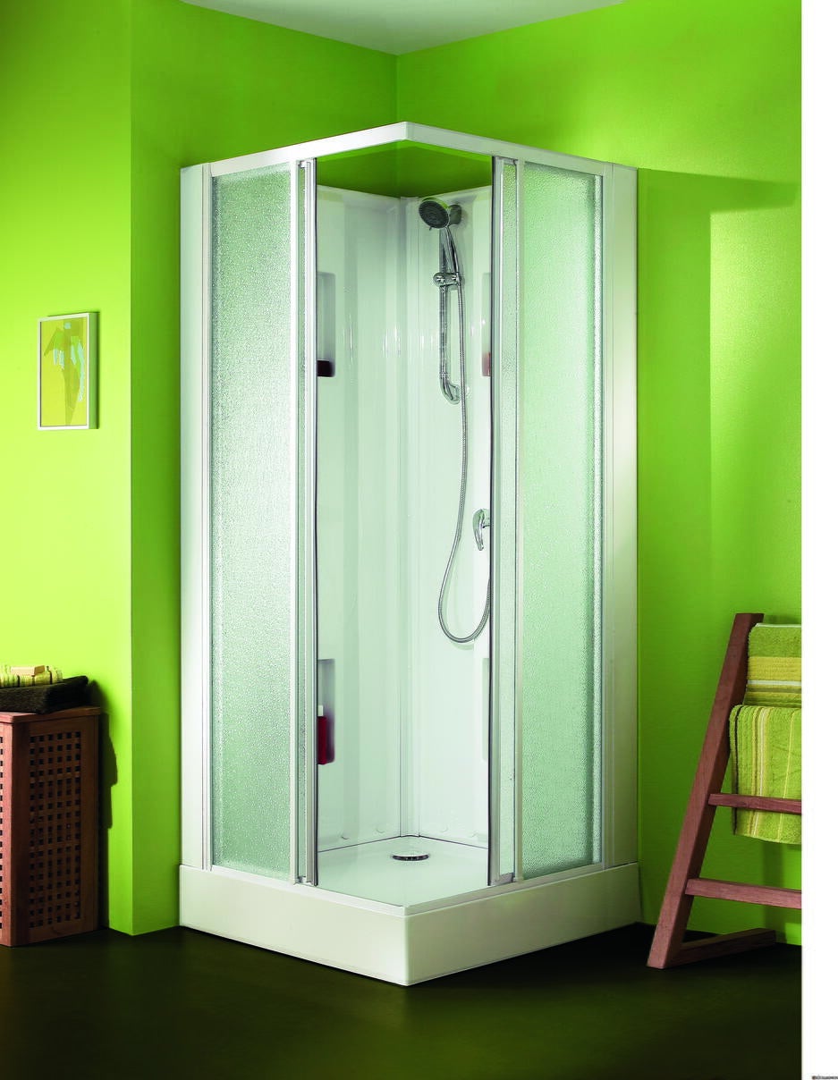 IZI BOX - Carré - Cabine d'angle avec portes coulissantes et profilés blanc