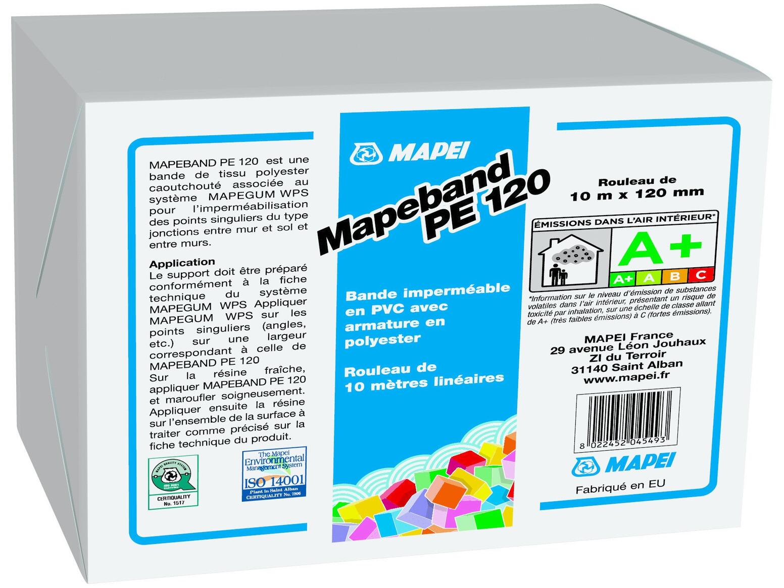 MAPEBAND PE 120 - Tissu polyester caoutchouté pour l'imperméabilisation des jonctions entre mur et sol, associé au système Mapegum WPS