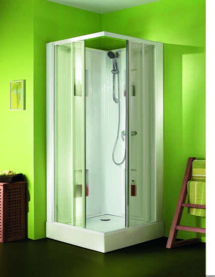 IZI BOX - Carré - Cabine d'angle avec portes coulissantes et profilés blanc