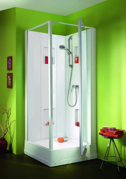 IZI BOX - Carré - Cabine d'angle avec portes pivotantes et profilés blanc