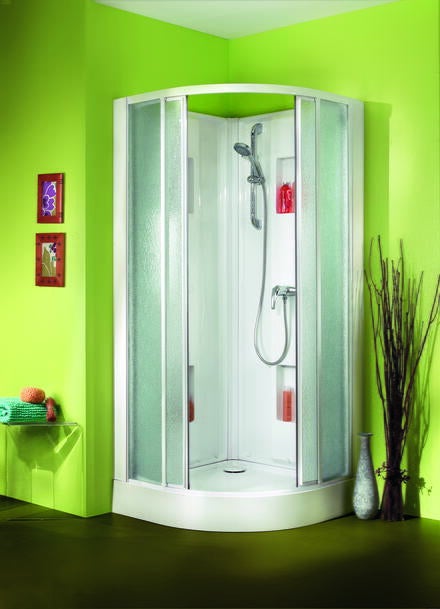 IZI BOX - Quart de Rond 90 - Cabine d'angle avec portes coulissantes et profilés blanc
