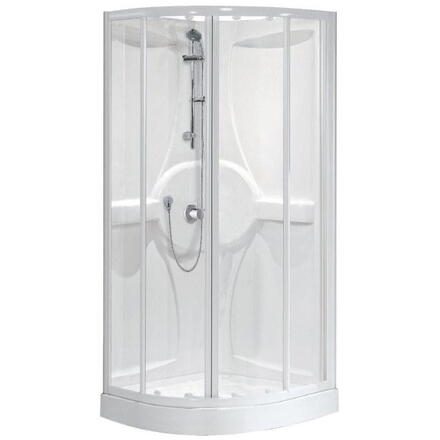 MEDIA - Cabine quart de rond avec portes coulissantes en verre transparent et profilé blanc