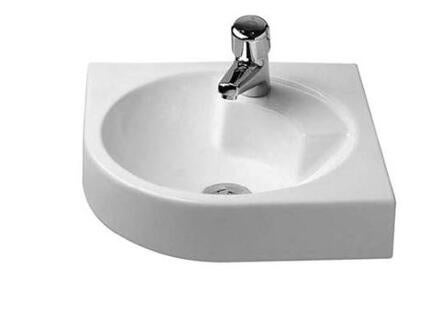 ARCHITEC - Lavabo d'angle avec plage de robinetterie, 1 trou percé pour robinetterie et 1 trou prépercé à droite pour distributeur de savon - Sans trop-plein