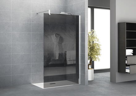 EXCLUSIVE SOLO - Espace de douche sans porte avec barre de renfort droite (réversible) - Hauteur : 200 cm - Ep. du verre : 8 mm